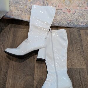 White Patent Leather Knee-High Boots